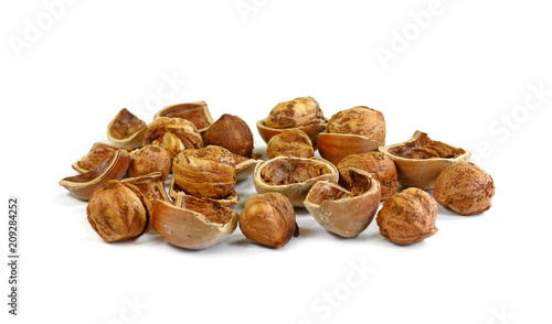 Pile of hazelnuts isolated on the white background