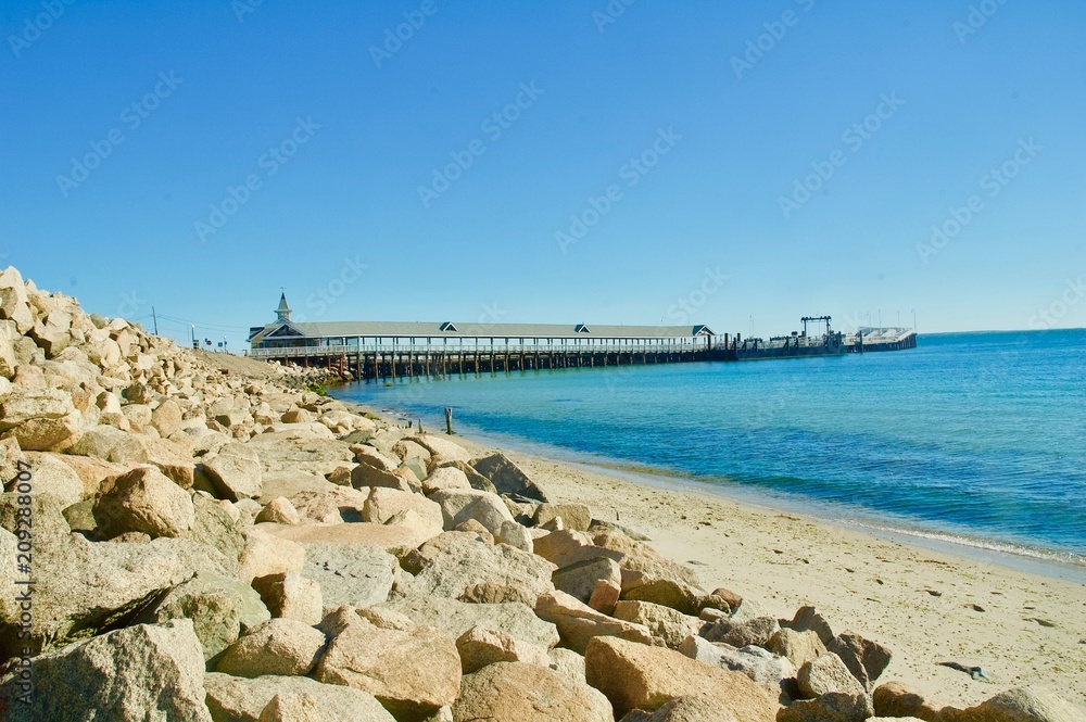 Martha's Vineyard Beachfront Ocean Pier. 