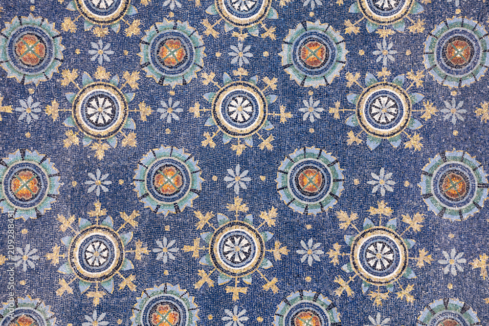 Mosaic pattern in the ceiling of the Mausoleum of Galla Placidia in Ravenna, Italy