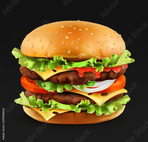 Hamburger, 3d realistic vector icon