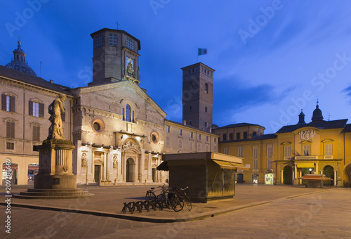 Reggio Emilia - The square Piazza del Duomo at dusk.