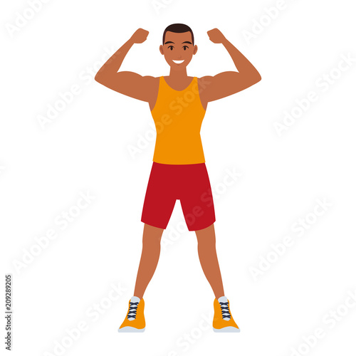 Fitness man flexing arms vector illustration graphic design