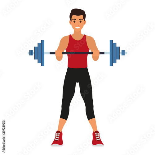 Fitness man lifting weights vector illustration graphic design