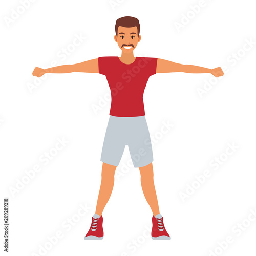 Fitness man flexing arms vector illustration graphic design