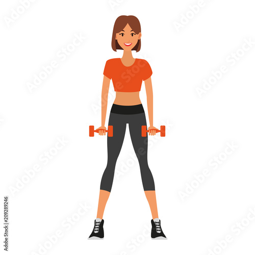Fitness woman with dumbbells cartoon vector illustration graphic design