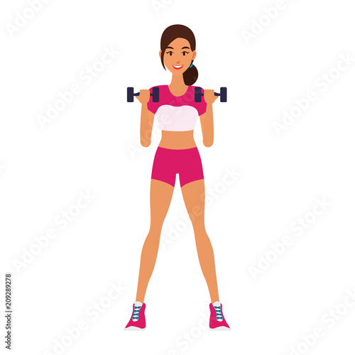 Fitness woman with dumbbells cartoon vector illustration graphic design