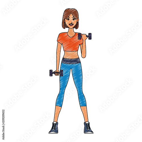 Fitness woman with dumbbells cartoon vector illustration graphic design