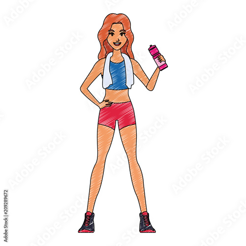 Fitness woman with thermo bottle cartoon vector illustration graphic design
