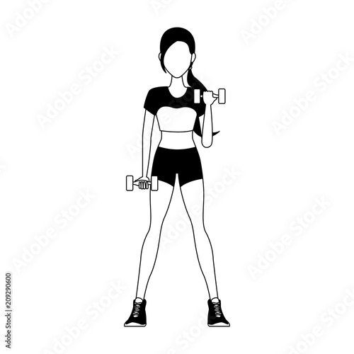 Fitness woman with dumbbells cartoon vector illustration graphic design