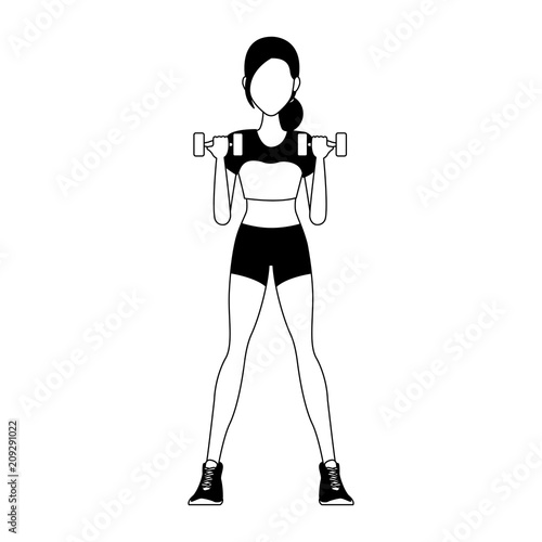 Fitness woman with dumbbells cartoon vector illustration graphic design