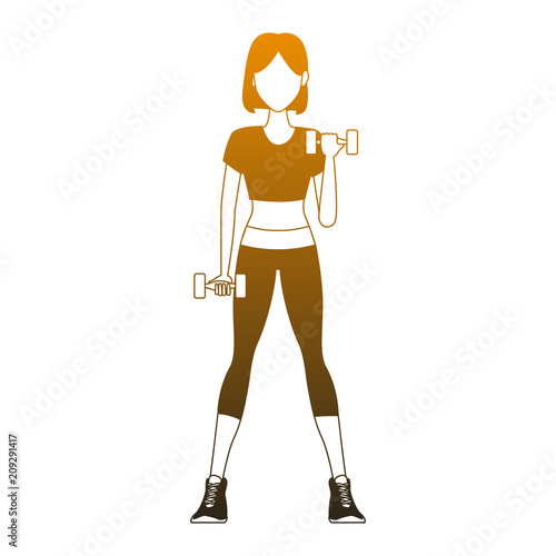Fitness woman with dumbbells cartoon vector illustration graphic design
