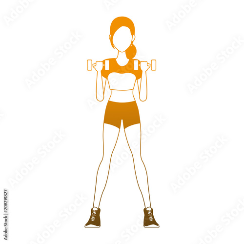 Fitness woman with dumbbells cartoon vector illustration graphic design