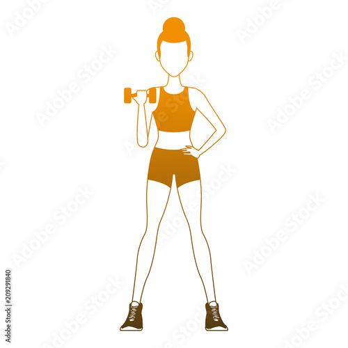 Fitness woman with dumbbells cartoon vector illustration graphic design