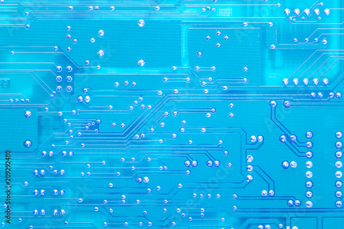 Blue circuit board closeup