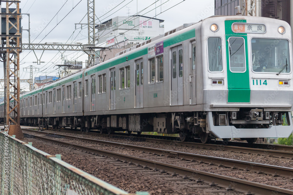 A train running in Japan. Kintetsu train