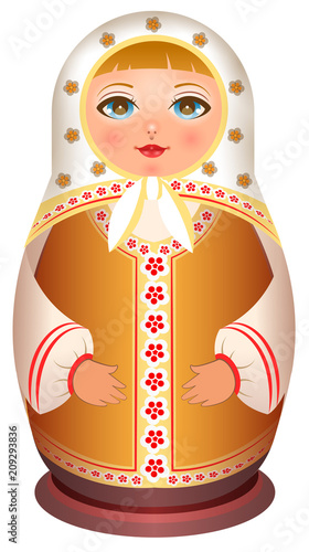 Russian girl wooden doll. Traditional national toy matryoshka