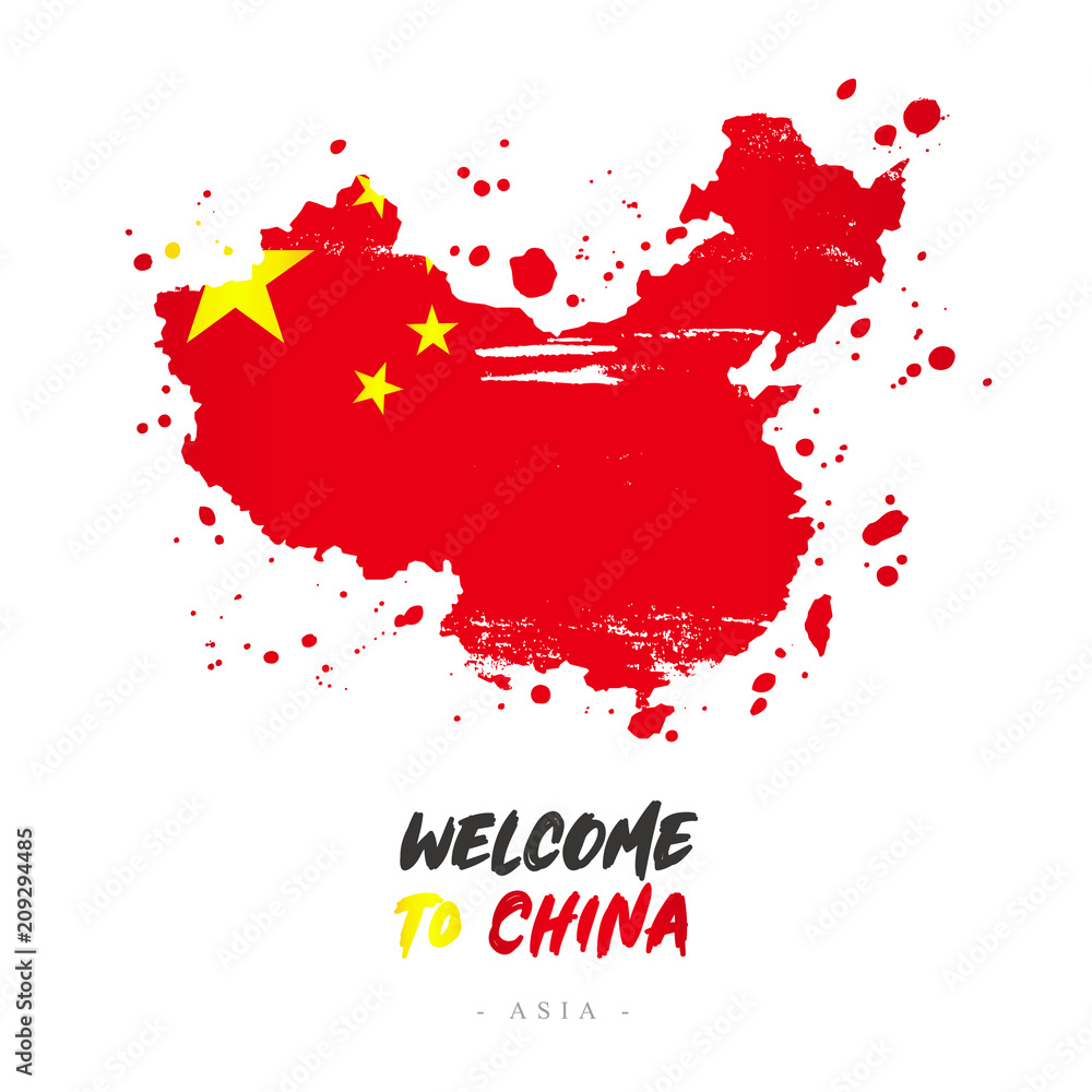 Welcome to China. Flag and map of the country