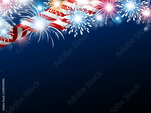 USA 4th july independence day design of american flag with fireworks vector illustration