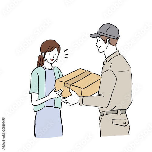 荷物を受け取る女性　イラスト
