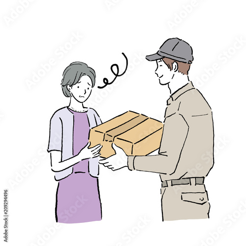 荷物を受け取る女性　イラスト
