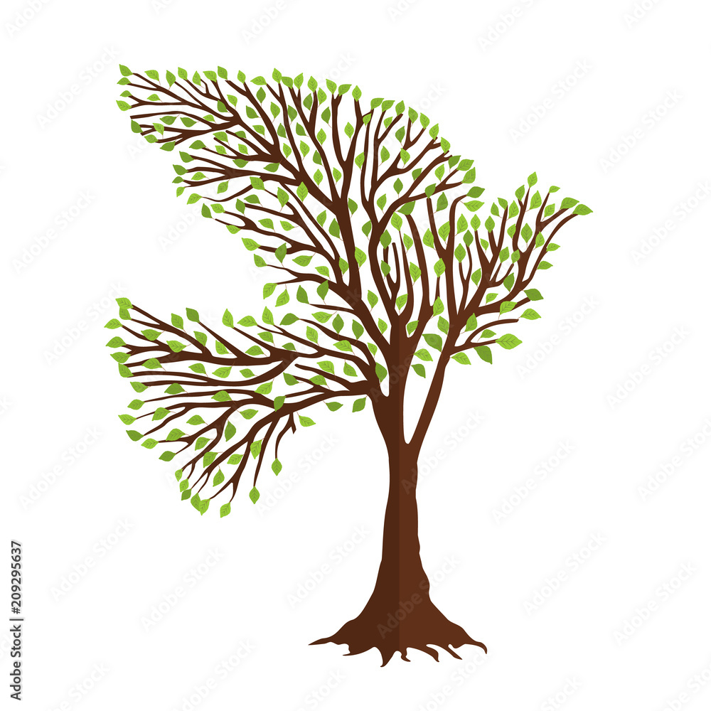 Dove bird shape in tree branches for nature help