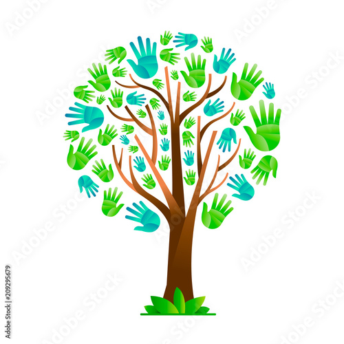 Green hand tree for nature help teamwork