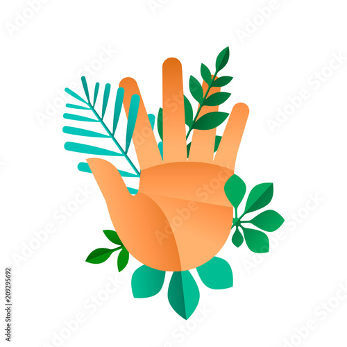 Human hand with green plant leaf for nature help