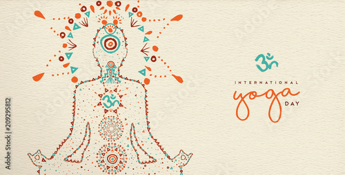 Yoga day web banner of lotus pose meditation