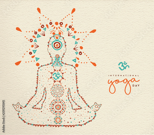 Yoga day card of lotus pose meditation