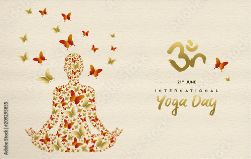 Yoga day card of lotus pose meditation exercise