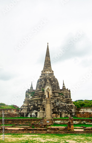 AYUTTHAYA, THAILAND - 10 June 2018 - The ruins of the old temple in Ayutthaya historical park, Ayutthaya, Thailand.
