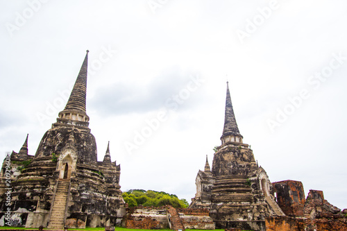 AYUTTHAYA, THAILAND - 10 June 2018 - The ruins of the old temple in Ayutthaya historical park, Ayutthaya, Thailand.