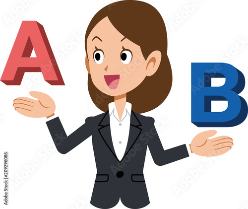 AとBを比較し、"A"を選択する女性ビジネスパーソン
