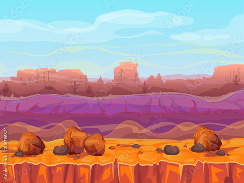 Fotografering Desert canyon landscape vector illustration of Arizona valley or Mexican rock mountains