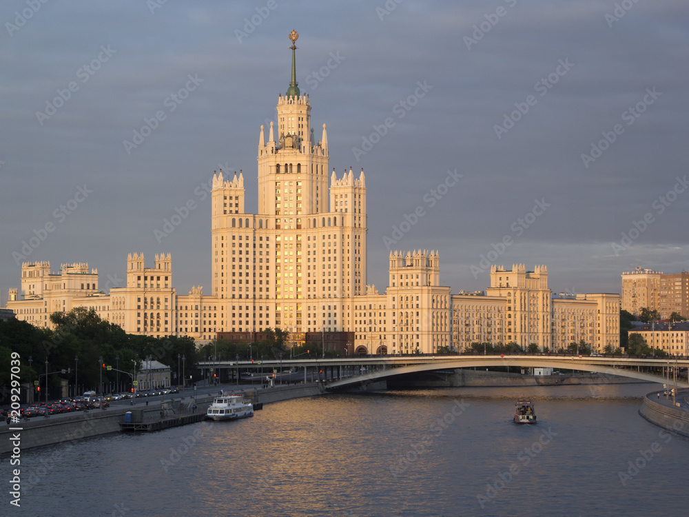 Residential house on Kotelnicheskaya embankment. High-rise building in the center of Moscow.