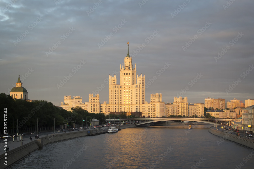 Residential house on Kotelnicheskaya embankment. High-rise building in the center of Moscow.