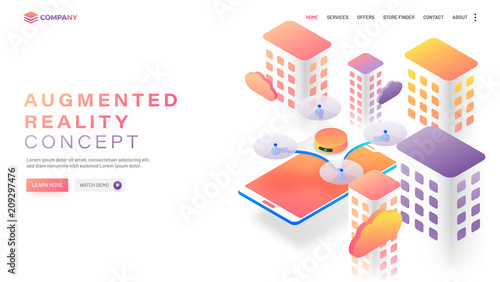 Skyscraper's view of urban lanscape with drone illustration for Augmented Reality concept.