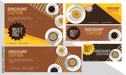 Discount coupon set for coffee cafe.