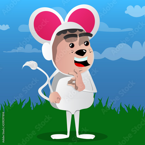 Boy dressed as mouse showing ok sign. Vector cartoon character illustration.