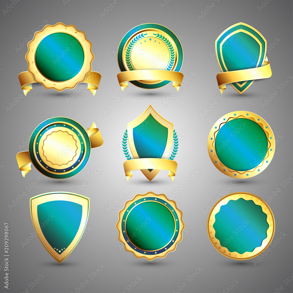 Set of glossy golden labels or badges. Set of glossy golden labels or badges.