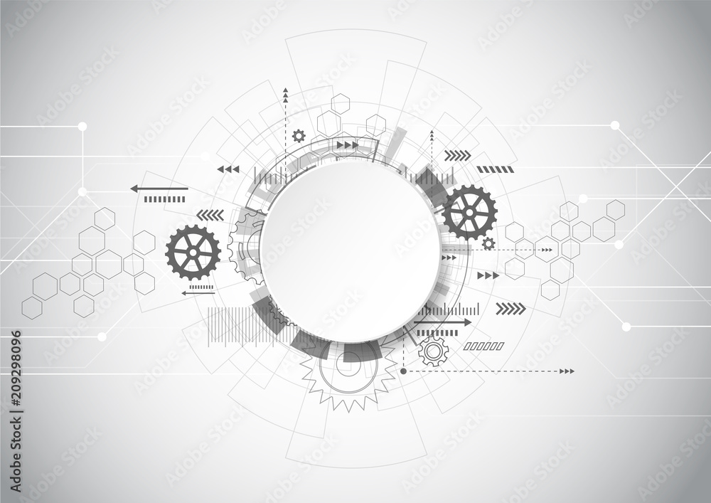 Abstract Technology Grey geometric background with gear shape. Vector graphic design