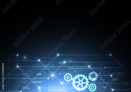 Abstract background with technology circuit board texture. Electronic motherboard illustration. Communication and engineering concept. Vector illustration © royyimzy