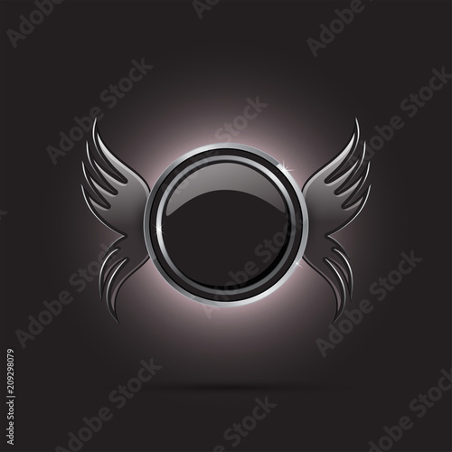 Shiny circle shape shield with wings.