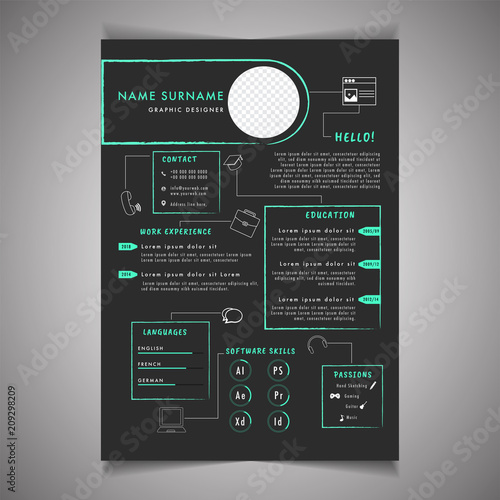 Professional CV resume template design and letterhead / cover letter photo