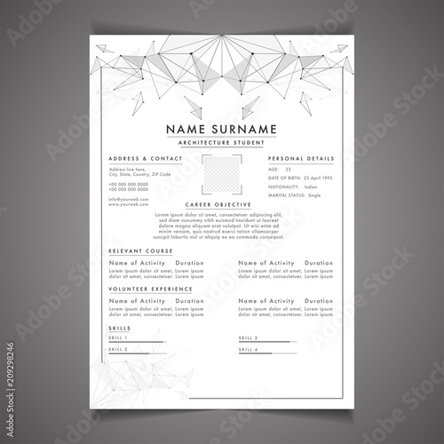 Creative field, resume template can be use as letterhead or cover letter. Professional CV design with placeholder.