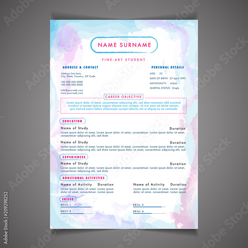 Creative field, resume template can be use as letterhead or cover letter. Professional CV design with placeholder.