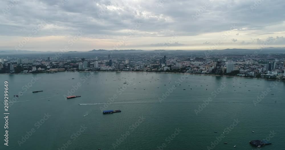 Aerial view Flying Pattaya beach Thailand Aerial view Flying Pattaya beach Thailand