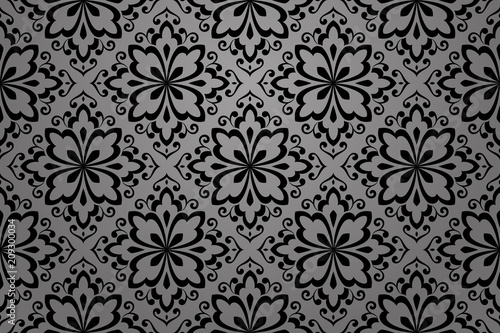 Wallpaper in the style of Baroque. A seamless vector background. Black floral ornament. Graphic pattern for fabric, wallpaper, packaging. Ornate Damask flower ornament