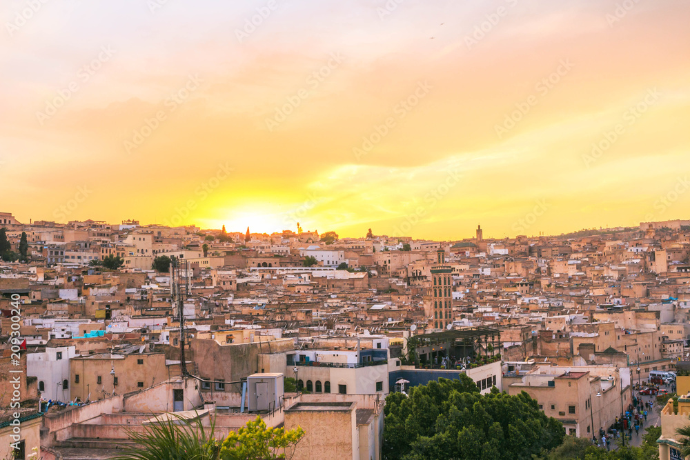 Bright sunset in Fez Morocco