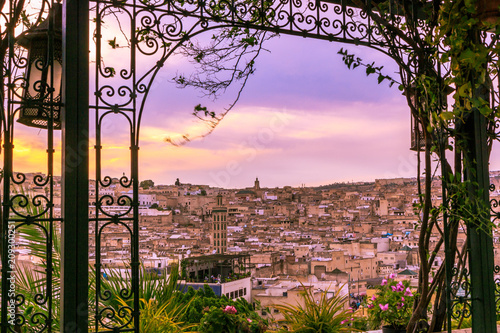 Magical sunset window in Fez Morocco  photo